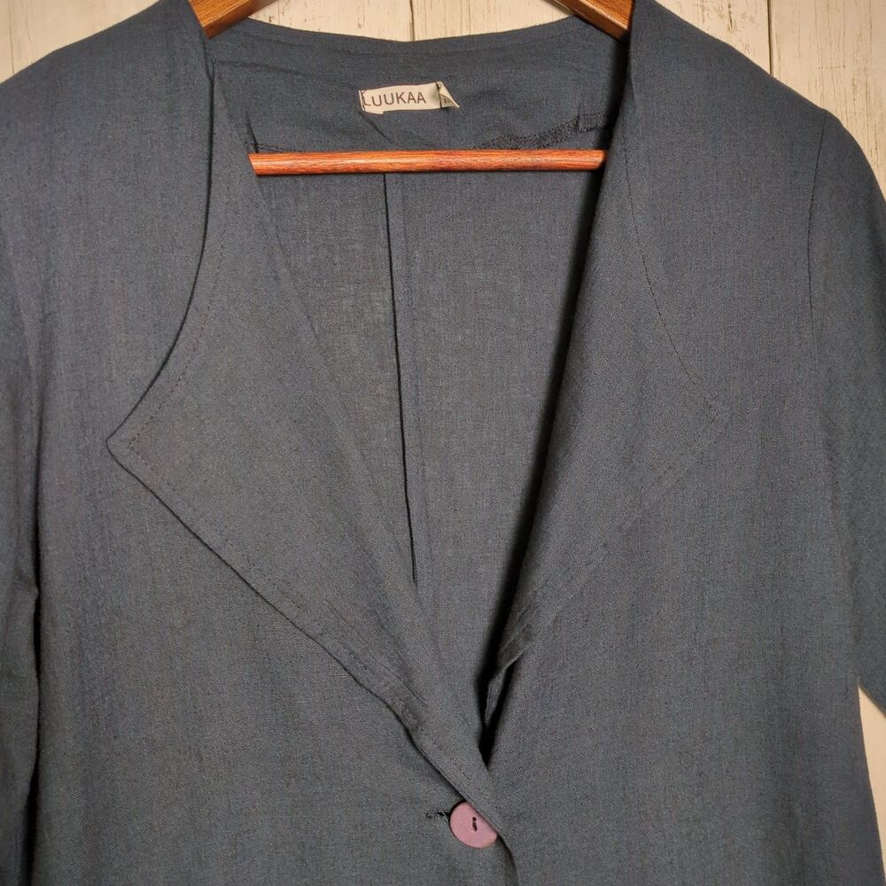 Blue Linen Blend Jacket Blazer Top Minimalist Lagen Womens 10 LUUKAA - Picture 2 of 12